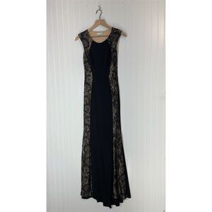 Cache Black Nude Lace Gown Sz 2 Sequin Panel Formal Dress Glam Goth USA Made